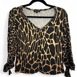 Roberto Cavalli Animal Print Blouse in Black and Tan